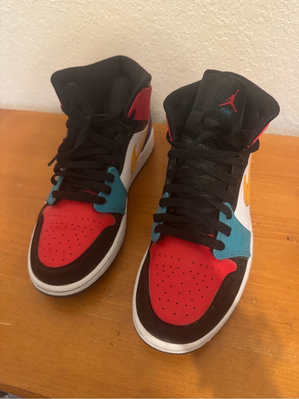 Jordan Multicolor High-Top Sneakers in Red, Teal, Yellow & Black
